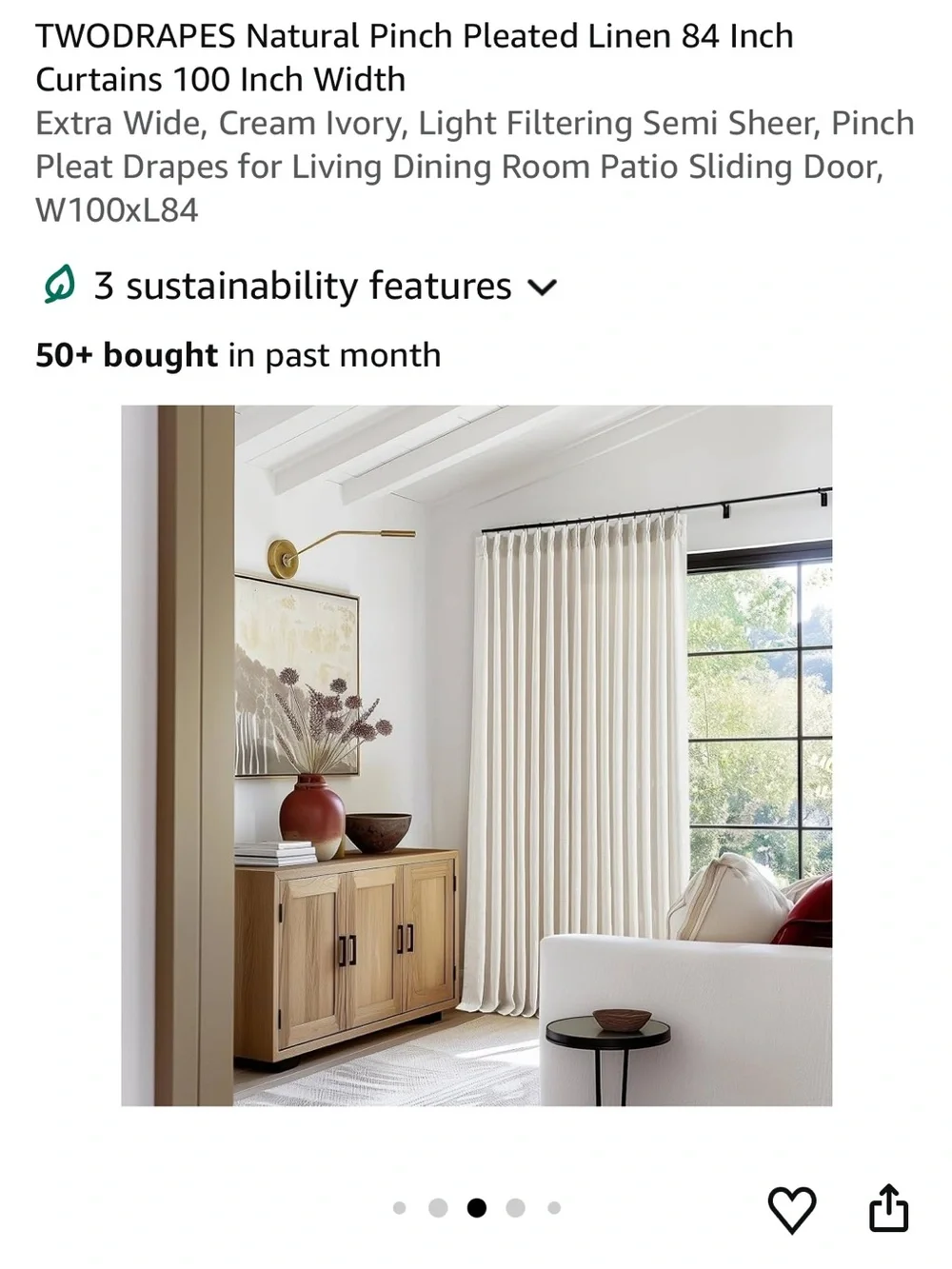 TWODRAPES Extra Wide Pinch Pleated Linen Curtains 84”x100” in Cream Ivory